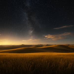 Rolling Golden Hills Under Starry Night Sky