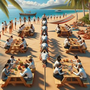 Corporate Team Building Beach Activity with Diverse Participants