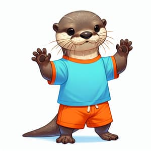 Cute Otter in Vibrant Orange and Blue Outfit