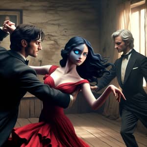 Graceful Dance in Italy: Black Hair vs. Blond Men & Dual-Eyed Woman