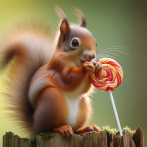 Squirrel Eating Lollipop - Cute Critter Enjoying a Sweet Treat