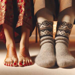 Unique Image of Young South Asian and Elderly Caucasian Womens' Feet