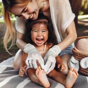 Playful Scene: Little Girl Feet Tickled in the Park