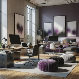 Creative Minimalist Office Design in Purple & Black