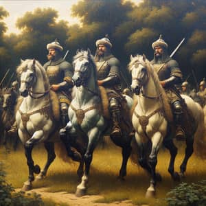 Medieval Russian Warriors on Noble Steeds | Classic Oil Painting