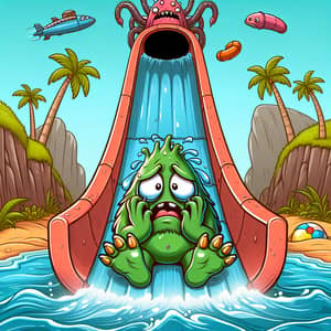 Regretful Monster Sliding Down Water Slide - Fun Adventure