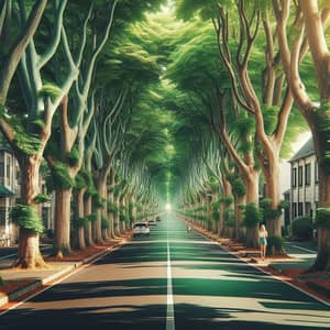 Scenic Paved Street with Tree Canopy | Tranquil Urban Landscape