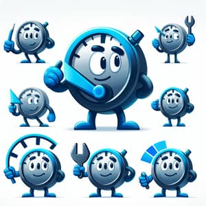 Unique Gauge Mascot Design in Vibrant Blue & Grey