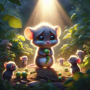 Adorable Sad Mouse Kid in a Sunny Garden Scene