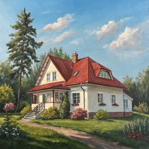 Beautiful House in Oil Painting Art