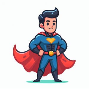 Superhero Cartoon with Dark Haired Man in Bright Costume