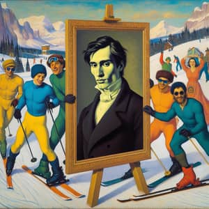 Yevgeny Onegin & Vladimir Lensky Skiing with Friends - Post-Impressionist Scene