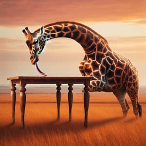 Giraffe Munching on Table in Savanna