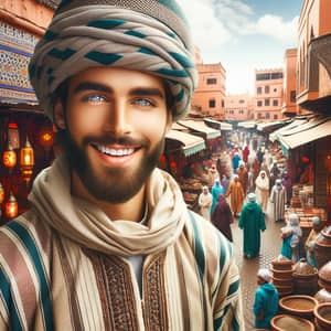 Moroccan Man in Traditional Attire at Marrakesh Bazaar