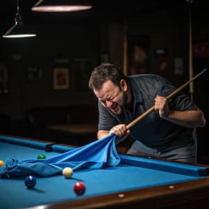 Pool Game Mishap: Man Cries Over Table Ruin