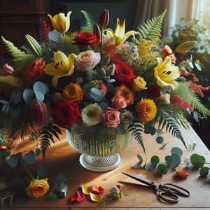 Vibrant Flower Arrangement with Roses, Tulips & Lilies