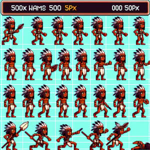 Brazilian Indigenous Warrior Pixel Art Sprite Sheet - RPG Character Design