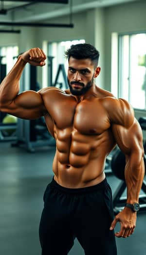 Muscular Person Flexing in Gym Setting