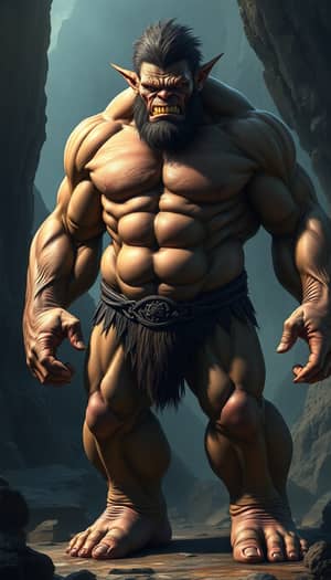 Exaggerated Muscular Ogre in Fantasy Setting