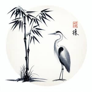 Traditional Chinese Style Heron Painting - Tranquil Nature Art