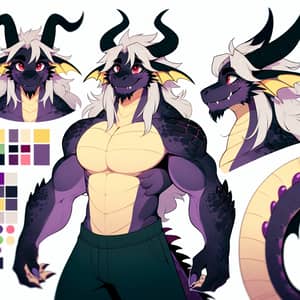 Muscular Anthropomorphic Dragon Girl with Dark and Light Purple Skin