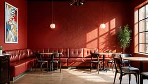 Stylish Red Minimalist Coffee Shop Interior Design