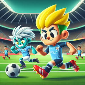 Animated City Soccer Match in Packed Stadium