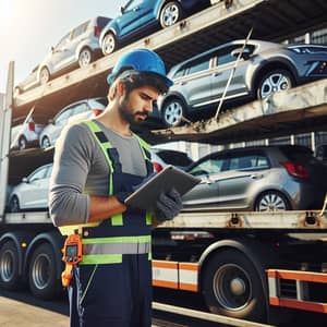 Car Carrier Man: Hardworking Driver in Industrial Zone