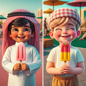 Dubai Playground Smiling Children with Ice Cream Popsicles