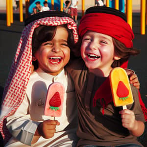 Cultural Diversity: Kids Enjoying Ice Cream in Dubai Playground