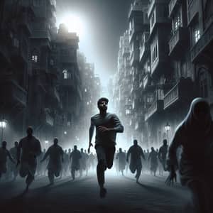 Man Running in Dark City Towards Light | Surreal Scene