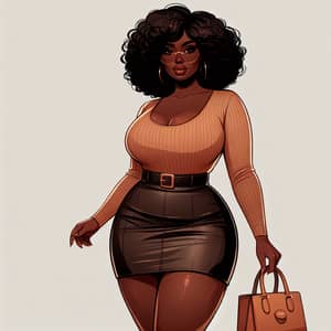 Trendy Plus-Size African Woman in Mini Skirt & Handbag