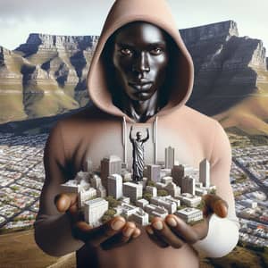 Surrealist Illustration of African Male Holding City of Cape Town