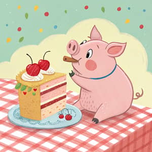 Adorable Piglet Enjoying a Slice of Cake