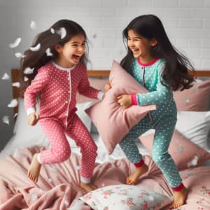 Fun Pillow Fight: Girls in Cute Pajamas