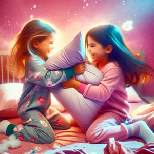 Joyful Pillow Fight: Girls in Cute Pajamas