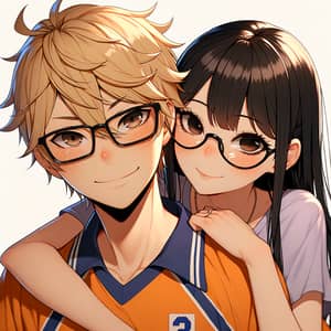 Tsukishima from Haikyuu Cuddling Cute Tan Filipina Girlfriend