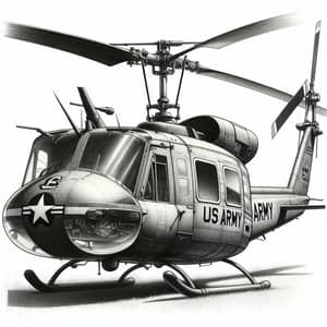 Detailed US Army OH-23 Helicopter Sketch