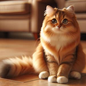 Curious and Beautiful Cat Sitting on Warmly Colored Floor