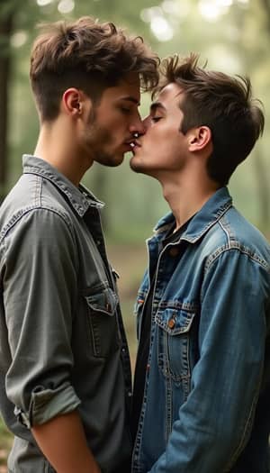 Romantic Moment: Two Young Men Kissing