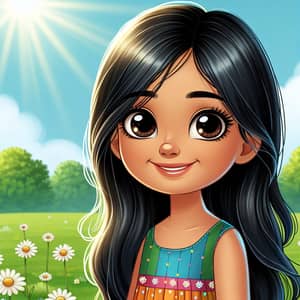 Young Indian Girl in Colorful Frock Smiling in Lush Green Meadow