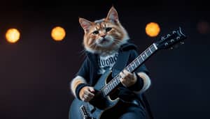 Metal Cat Rocks Out with Electric Guitar