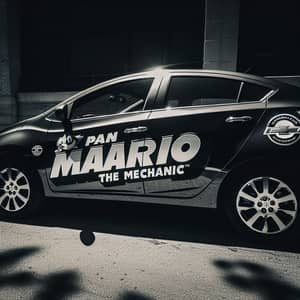 Black Chevrolet Sonic with PAN Mario the Mechanic Logo