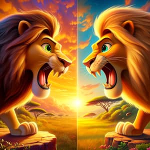 Cartoon Lions Face Off: An Animated Showdown