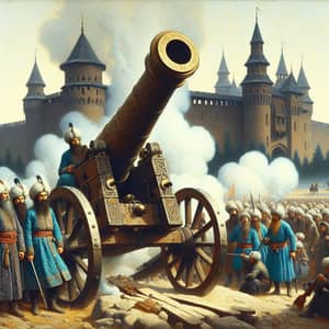 Mongol Soldiers with Turkish Cannon Attack Polish Castle