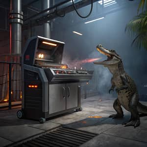 Futuristic Grill Battles Crocodile: A Unique Showdown