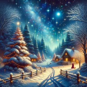 Enchanting Snowy Winter Night Starry Sky New Year Digital Painting