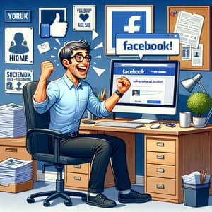 Joyous Self-Employed Man on Facebook | Home Office Scene