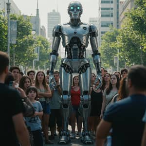 Standing Robot Observing a Crowd