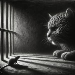 Melancholic Cat in a Grayscale Prison Cell